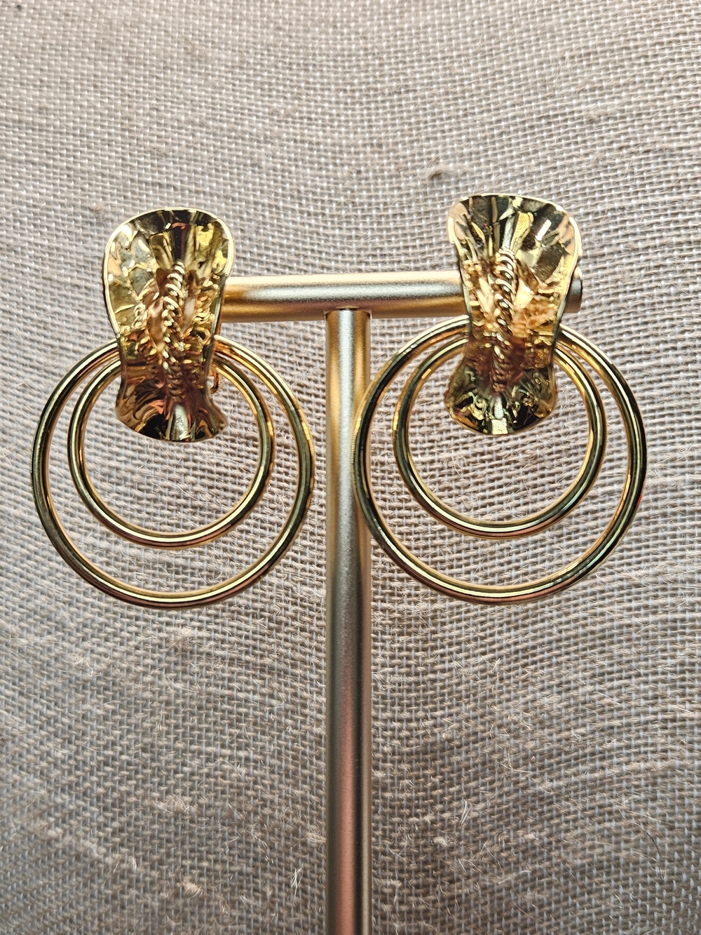 Gold-Tone Canna Lily Double Hoop Drop Earrings - Unbranded